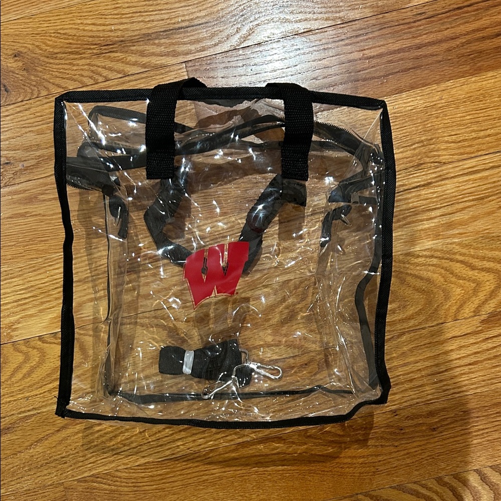 Clear university of Wisconsin Tote Bag with Black Trim